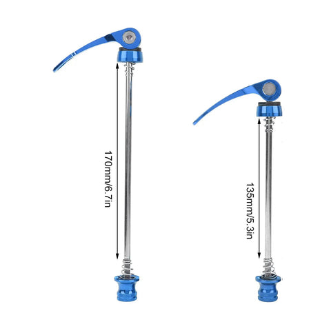 Two Pack Bicycle Wheel Hub Skewers With Quick Release Levers Front 135mm Rear 170mm Lightweight Aluminum Alloy Bike Skewers Blue