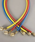 Hose set with brass fittings; color-coded blue, red, and yellow