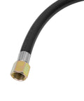 Propane hose, black rubber with brass hex-nut end for POL connection.