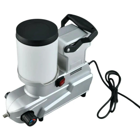 Real Deal High Pressure Airless Paint Sprayer With Fast 1600W All Copper Motor For Water Based Latex And Emulsion Projects, side view with power plug.
