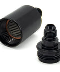 Heavy Duty An6 Billet Inline Fuel Filter With Removable Replaceable Canister Black Anodized Aluminum Housing, showing filter and canister