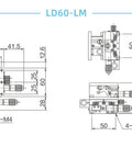 Technical diagram of Three Axis Manual Linear Stage with 2.36 by 2.36 inch platform for precise XY positioning and Z focusing.