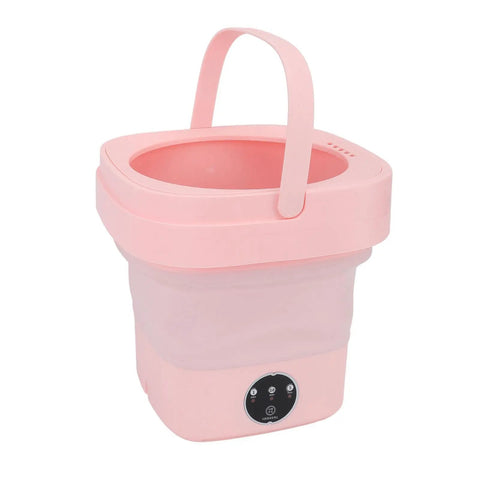 No Sweat Foldable Mini Washing Machine, Portable Compact Washer in pink, designed for quick cycles and small spaces.