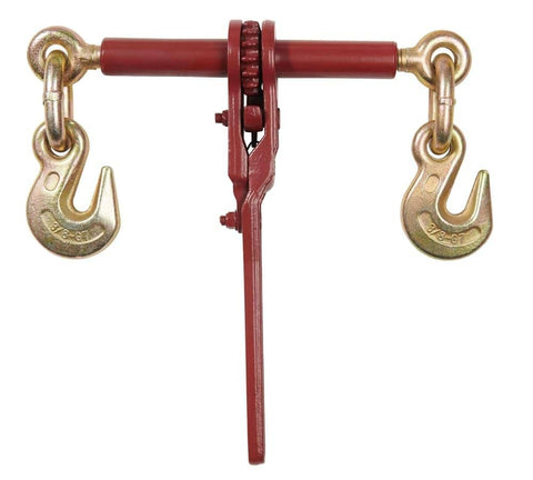 Four Pack Heavy Duty Ratchet Load Binder With Grab Hooks For Flatbed Truck Hauling 12,000 Lbs Working Load Limit 3/8 To 1/2 Inch Chain Open Body Design For Debris Removal Rust Resistant Gold Plated Hooks
