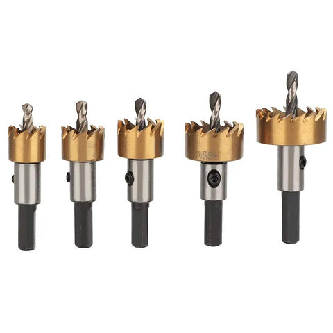 Fast Cutting High Speed Steel Hole Saw Set For Sheet Metal, 5 Piece Kit With Carbide Teeth For Quick Clean Holes, Boss Grade, Works With Drills, Drill Press, And Portable Machines On Steel, Iron, Stainless Steel And Thick Materials, 5-piece set