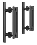 Two Piece Twelve Inch Pull And Flush Barn Door Handle Set In Black For Gates Garages Sheds And Furniture Rustic Two Sided Design