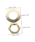 Clock Movement Nut Set With Washers 14 Pcs Replacement Parts Kit for DIY, gold metal nut and washer with dimensions shown.