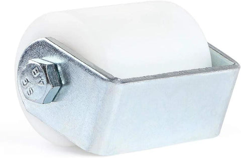Front view of Gate Guide Roller 2.5 Inch UHMW Nylon Sliding Gate Guider with welded post bracket