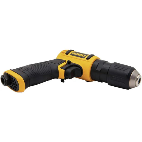 Pneumatic Drill 3/8 Inch Workhorse With Quick Change Keyless Chuck Reversible 2100 RPM At 90 PSI displayed with side profile view
