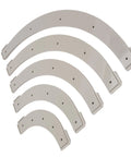 Router Corner Radius Template Set for Woodworkers Crafting Sweet Curves on Cabinets and Furniture Edges Using Durable Plastic Templates from R100 to R300 in five sizes.