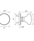 Old School Retro Vibe Classic Rosette White Porcelain Round Door Knob for Interior Doors dimensions diagram