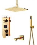 UMJIGF Shower System Ceiling Mounted Rainfall 12 Gold Shower Faucet Single Lever Temperature Digital Display Concealed Shower Mixing Valve Tap,Ceiling Installation,Ceiling Installation with square shower head and digital temperature display.