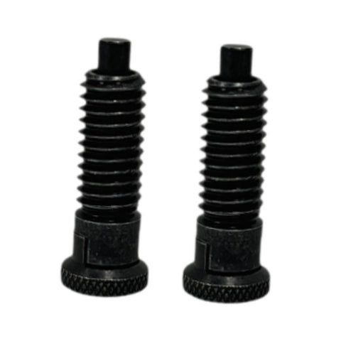 Hella Reliable Self Locking Ball Nose Plunger With Thumb Turning Knob For Exact Indexing And Safe Rotation Stoppage In Durable Carbon Steel, two units on white background.