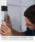 Person securing video doorbell with Replacement Screws Kit For Video Doorbells, Fits All Video Doorbell Models, 20 Pieces In 4 Sets.