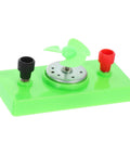 Mini Solar Powered Generator Motor For DIY Science Projects And STEM Kits, green unit with connectors and small fan