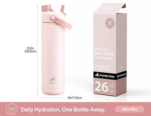 26 Oz Stainless Steel Insulated Water Bottle With 2 In 1 Straw And Spout Lid Keeps Drinks Ice Cold All Day Leak Proof Fits Car Cup Holder Perfect For Sports Travel And School Cotton Candy shown with packaging