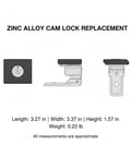 Easy Install Zinc Alloy Cam Lock For Cabinets And Drawers, Rotating Key Replacement Hardware dimensions shown