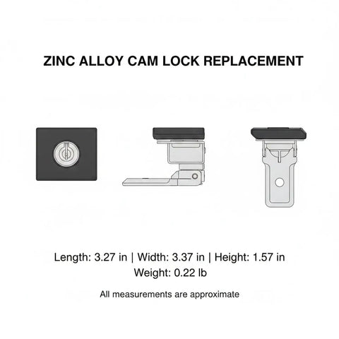 Easy Install Zinc Alloy Cam Lock For Cabinets And Drawers, Rotating Key Replacement Hardware dimensions shown