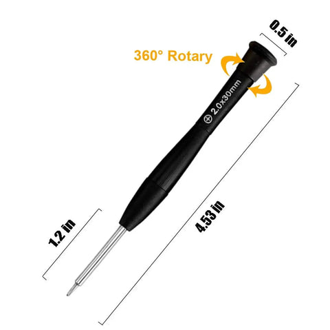 Precision driver from No Sweat Eyeglass Repair Kit, 4.53 in long, black handle, 360° rotary for easy use.