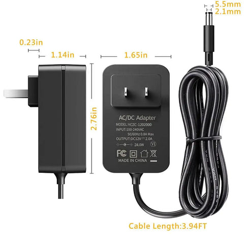 12V 2A Power Supply Adapter 120V AC To DC 12V 5.5x2.1mm Barrel Plug 24W Transformer dimensions and plug type