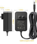 Side and front views of 12V 2A Power Supply Adapter For LED Strips CCTV Cameras External HDD Monitors And More with dimensions and plug