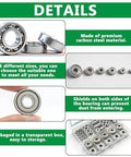 Front view of Aienxn 68PCS ball bearing kit with six sizes, carbon steel, double-shielded, in clear storage box.