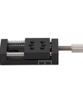 Knockout Heavy Duty Manual Linear Actuator Stage Featuring Smooth Glide Aluminum Dovetail Slide Platform And Dead Set Micro Tuning Adjustments For Real World Job Sites, black aluminum dovetail platform with micro adjusting knobs.