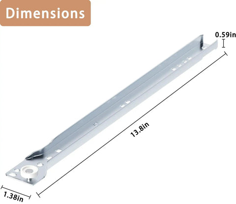 14 Inch Heavy Duty Drawer Slides Kit White Steel Replacement Tracks for Dresser Cabinets shown with dimensions.