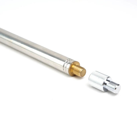 M10 To Three Eighths Inch Twenty Four Thread Adapter Female To Male For Flexible Antenna Mounts, silver finish, Taiwan-made