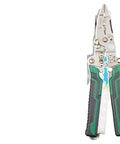 Solid Wire Stripper And Cable Pliers With Built In Voltage Tester Portable Precision Electrical Tool No Nonsense Design Built Like A Tank For Day One Crews Green Finish, showcasing heavy-duty pliers with green grips.