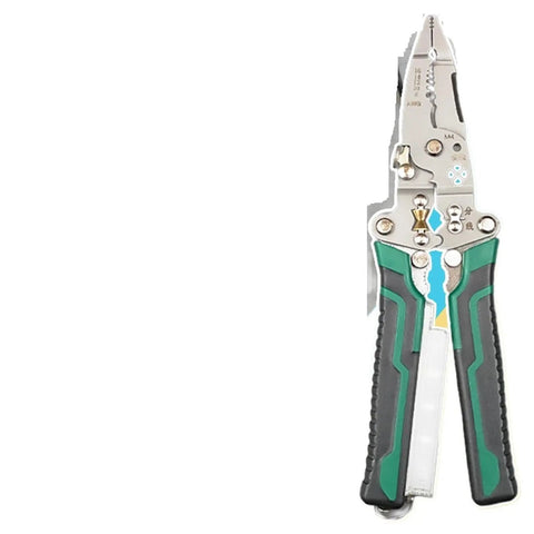Solid Wire Stripper And Cable Pliers With Built In Voltage Tester Portable Precision Electrical Tool No Nonsense Design Built Like A Tank For Day One Crews Green Finish, showcasing heavy-duty pliers with green grips.