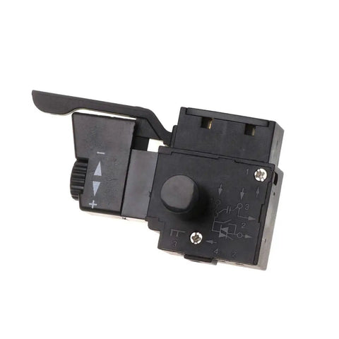Electric Drill Speed Control Push Button Switch For Power Tools With Built In Speed Knob On Off Momentary LED Indicator And Industrial Trigger Lever For Hand Drills, black plastic