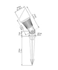 Dimensions of 4W 12V Landscape Lighting Kit With Waterproof Outdoor Spotlights showing light details and 160-degree knuckle.