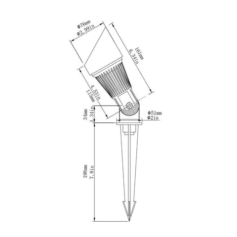 Dimensions of 4W 12V Landscape Lighting Kit With Waterproof Outdoor Spotlights showing light details and 160-degree knuckle.