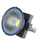 Heavy Duty Portable Floodlight With A Rock Solid Aluminum Build And Hella Bright LED Spotlight For Outdoor Job Sites And Backyard Chores Rechargeable Work Lamp That Always Gets The Job Done, side view showing aluminum housing and LED spotlight.