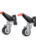 Heavy Duty Retractable Workbench Caster Wheels 2 Piece Set For Machinery Tables Shop Benches with foot pedal levelers.