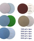 Get This Awesome 15 Piece 125mm Hook Loop Sanding Discs Set With Grits 1000 To 5000 For Ultimate Polishing On Wood Metal And Cars, showing various grit discs.
