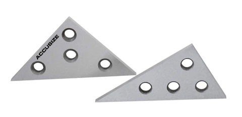 Accusize solid angle plate set, 2 pcs, includes 30-60-90° and 45-45-90° triangle metal blocks with four holes each.