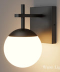 Mid Century Modern Black Wall Sconce With Milky Glass Shade 1 Light Indoor Wall Lamp for Living Room Bathroom Kitchen