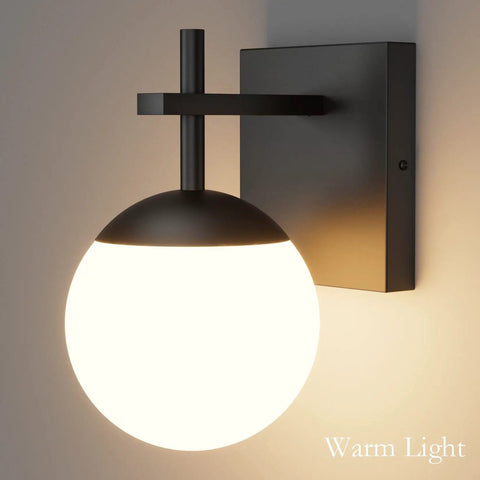 Mid Century Modern Black Wall Sconce With Milky Glass Shade 1 Light Indoor Wall Lamp for Living Room Bathroom Kitchen