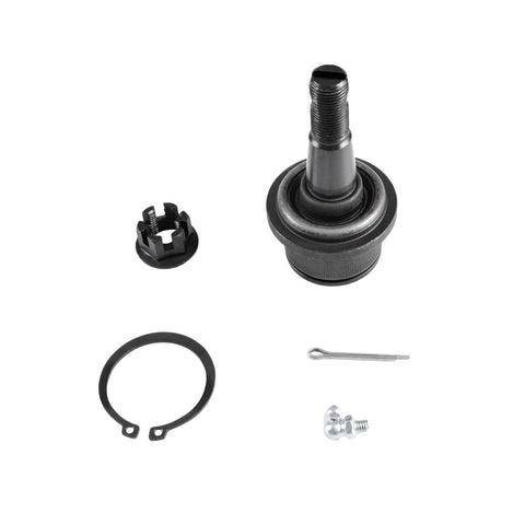 ASTARPRO front suspension kit components: black metal ball joint with stud, retaining ring, cotter pin, screw, and clip