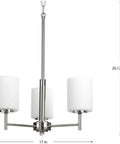 Replay Collection Etched White Glass Modern Chandelier Light, 3 Light, Polished Nickel Finish, sleek lines, 17x20.125 inches