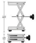 Stainless steel lab scissor jack lift with 6x6 inch platform, adjustable height 75–260 mm, hand crank