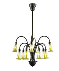 Slick Twelve Light Bronze Chandelier With Hand Blown Glass Shade And Gold Lily Accents Brings A Killer Glow To Any Room, 24x43 inches.