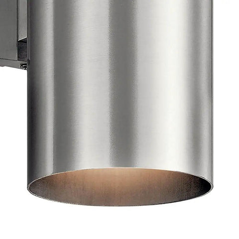 Close-up of Outdoor Cylinder Wall Sconce In Architectural Bronze Two Light 15 Inch Tall 6 Inch Wide Weatherproof Porch Lighting