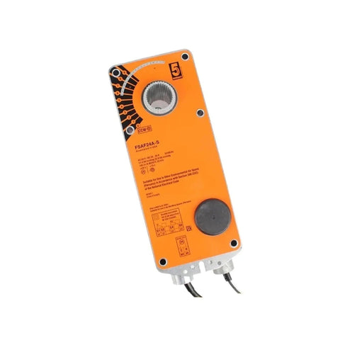Rock Solid 24 Volt Damper Actuator 20 Nm Torque electronic valve controller with orange casing and wiring for industrial automation.