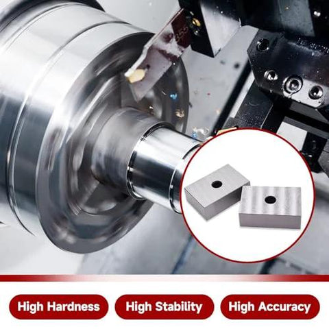 Close-up of two 1x2x3 inch hardened steel machinist gauge blocks (matched pair) with 1/2-inch hole.