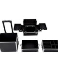 Portable Aluminum Frame 4 In 1 Tool Box On Wheels With Removable Carry Case Travel Trolley Organizer opened displaying compartments