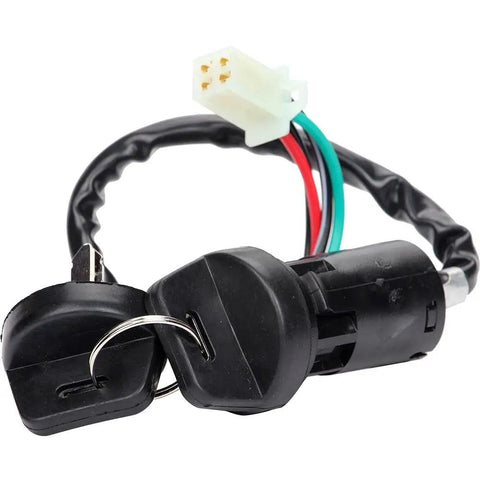 Replacement Ignition Key Switch With Cap For 50cc To 250cc ATV Dirt Bike And Electric Scooter Includes 2 Keys, Easy Install, Rugged Lock Cylinder, Fits Most Small To Mid Size Displacement Models, Ready To Roll. 4-wire connector