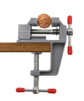 Grab N Go Portable Table Vise Clamp for Workbench, compact aluminum vise clamping a small object on desk edge